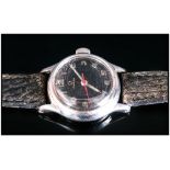 Omega Vintage Military Bubble Glass / Steel Cased and Black Dial Wrist Watch with Illuminous Numbers