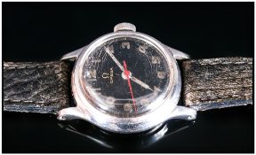 Omega Vintage Military Bubble Glass / Steel Cased and Black Dial Wrist Watch with Illuminous Numbers