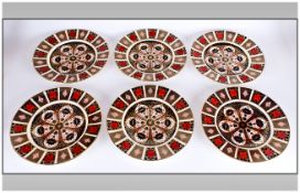 Royal Crown Derby Fine Quality Old Imari Pattern Set of Six Large Cabinet Plates. Finished In 22ct