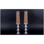 Stuart Devlin Fine & Stunning Silver & Silver Gilt Pair Of Candlestick Holders, with gilt filigree