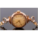 Art Deco 9ct Gold Case Ladies Mechanical Wrist Watch. Fitted to a Gold Plated Bracelet. Champagne