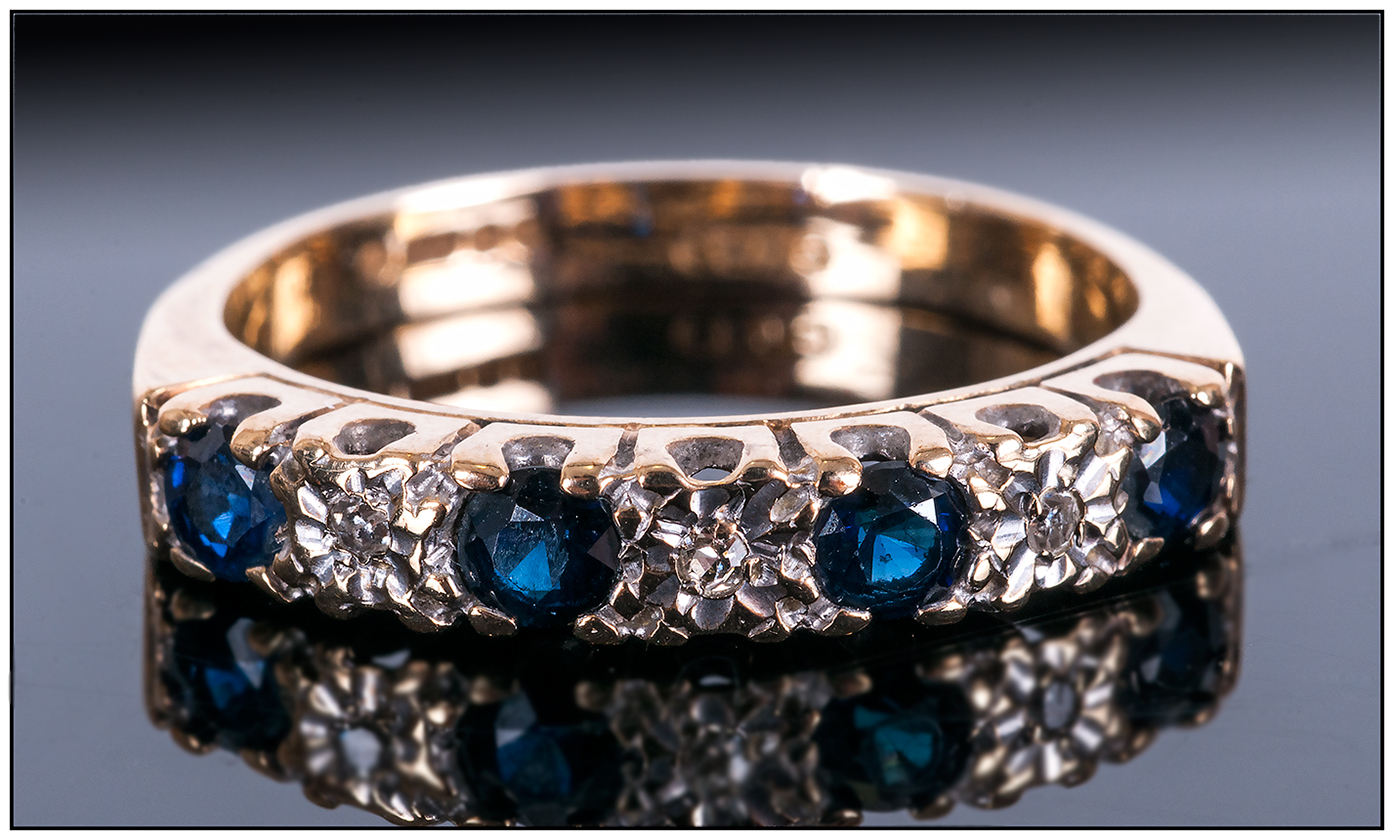 Ladies 9ct Gold Set Diamond and Sapphire Dress Ring. The Four Sapphire with Diamond Spacers. Fully - Image 3 of 3