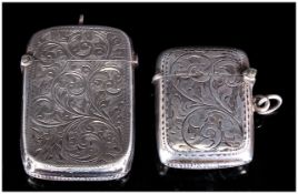 Edwardian Silver Vesta Cases with Engraved Decoration. Hallmark Birmingham 1902 & 1911. Sizes 2 x