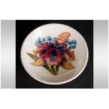 Moorcroft Small Footed Dish ' Orchids ' Design on Cream Ground. 4.25 Inches In Diameter. Light