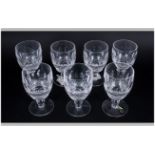 Waterford - Cut Crystal Fine and Impressive Set of Seven Colleen Claret Glasses. Each 5.25 Inches