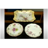 Two Limoges Cabinet Plates And Tray, Painted Floral Decoration.