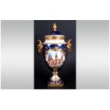 Coalport - Ltd and Numbered Edition Hand Finished Two Mask Handle Urn Shaped Covered Vase, To