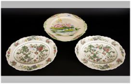 Three Oval Plates comprising Paragon 'Water Lily and Pair of Crown Ducal 'Chinese Garden' design.