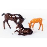 Beswick Horse Figures, 3 in total, 1. Foal, large head down. Number 947. 4.5'' in height, 2. Foal