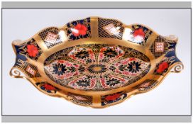 Royal Crown Derby Very Fine Two Handle Old Imari Pattern Trinket Dish. Finished In 22ct Gold.