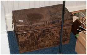 Old Metal Trunk Containing Assorted Brass & Copperware, includes large jug & blow lamps