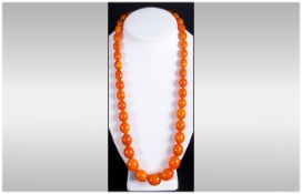 Vintage and Quality 1930's Graduated Bead Necklace - Amber Colour with Gilt Screw Opening Clasp.