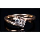 9ct Gold Diamond Dress Ring, Set With Two Round Brilliant Cut Diamonds On A Twist, Fully Hallmarked,