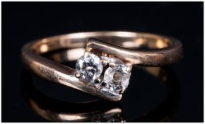 9ct Gold Diamond Dress Ring, Set With Two Round Brilliant Cut Diamonds On A Twist, Fully Hallmarked,