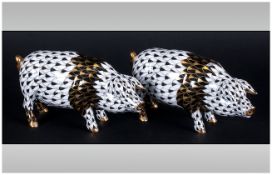 Mulberry Hall - Fine China Ltd and Numbered Edition Hand Painted Pig Figures with Gold Tail and