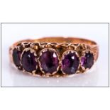 Antique 9ct Gold Set - Four Stone Amethyst Ladies Ring. Hallmark Chester 1910.