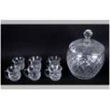 Waterford Very Fine and Impressive Cut Crystal Lidded Punch Bowl, Complete with Matching Set of