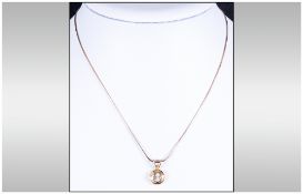 Modern 9ct Gold Circular Paver Set Single Stone Diamond Pendant Drop, Fitted to a 9ct Gold Chain.