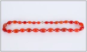 Amber Coloured Glass Bead Necklace, Length 20 Inches