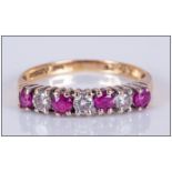 18ct Yellow Gold Set Ruby and Diamond Channel Set Ring, 3 Rubies and 3 Diamonds of Good Colour.
