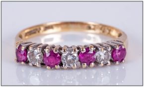 18ct Yellow Gold Set Ruby and Diamond Channel Set Ring, 3 Rubies and 3 Diamonds of Good Colour.