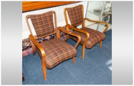 Pair of 1950's Swedish Style Upholstered Back and Seat Armchairs In Contemporary Material with Swept