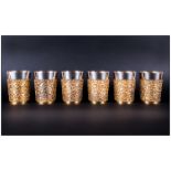 Stuart Devlin Fine Set Of Six Large Silver & Silver Gilt Beakers. Each beaker with a polished