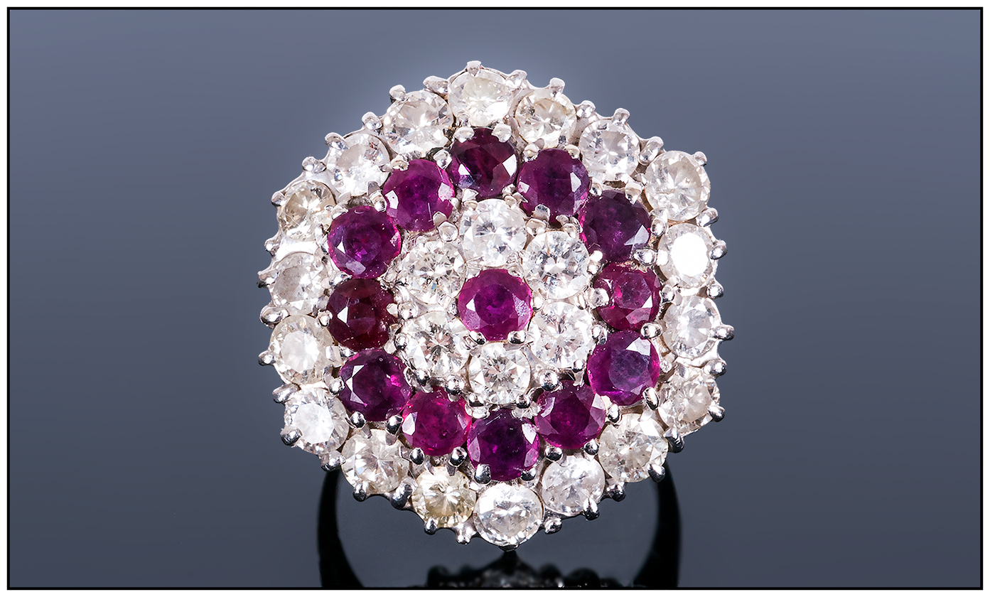 Ladies Impressive 18ct White Gold Set Large Ruby and Diamond Cluster Ring. Flower head Setting. - Image 2 of 4