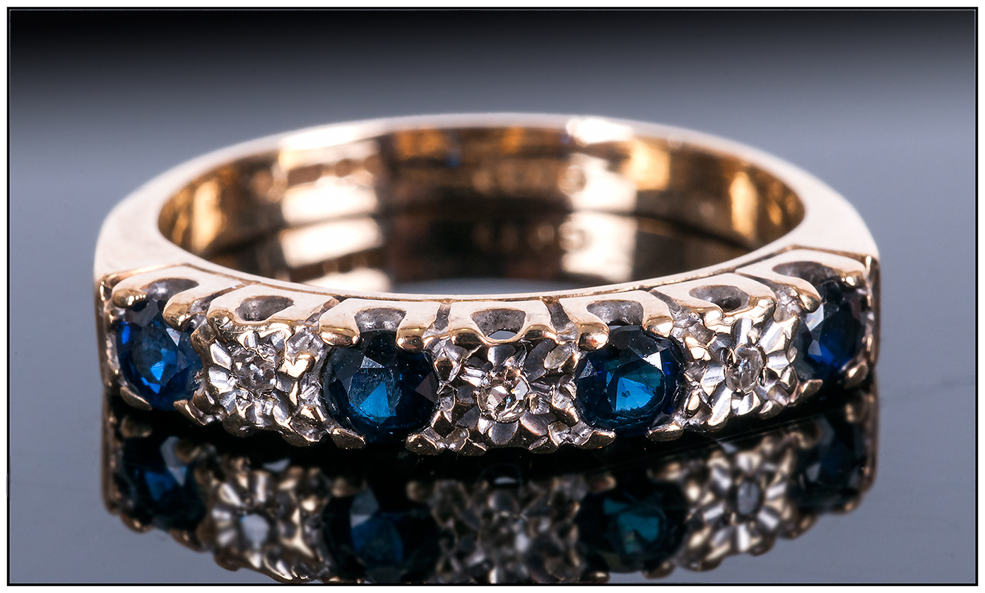 Ladies 9ct Gold Set Diamond and Sapphire Dress Ring. The Four Sapphire with Diamond Spacers. Fully - Image 2 of 3