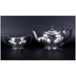 Edwardian Silver Teapot and Matching Two Handle Sugar Bowl. Hallmark Birmingham 1903. Marked J.Z.