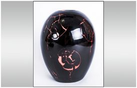 Carlton Ware Globular Vase with a volcanic Magma Design in black and orange lustre decoration. 8