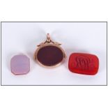 Victorian 9ct Gold Cornelian and Agate Set Swivel Fob. Fully Hallmarked, 10 grams + Two Unmounted