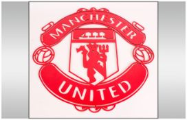 Manchester United Football Club Painted Metal Plaque depicting United Logo. 15 by 15 inches.