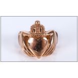 An Interesting Heavy Gents 9ct Gold Ring, It Features a Heart Shaped Shield with Crown Above Being
