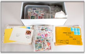 Large Shoebox Containing Masses Of All World Stamps Off Paper many reigns and many countries.