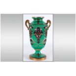 Noritake Fine and Impressive Hand Decorated Two Handle Vase, with Raised Enamel Decoration on