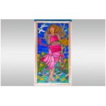 Large Leaded Glass Window, Finely Decorated with a Girl, with Flowing Golden Hair. Wearing an Orchid