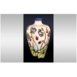 Moorcroft Modern Vase ' Hepatica ' Design. Designer Emma Bossoms. Date 1999. 6 Inches High. Mint