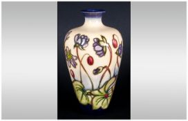 Moorcroft Modern Vase ' Hepatica ' Design. Designer Emma Bossoms. Date 1999. 6 Inches High. Mint