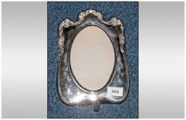 Shaped Photo Frame, White Metal Embossed Front, Velvet Backed With Strut, Height 10 Inches