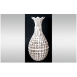 Chinese Reticulated Cream ware Vase, In The Shape of a Fish Trap Basket. 12 Inches High, 20th