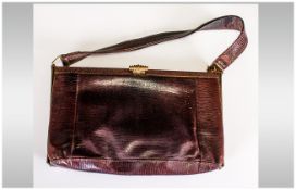 Vintage Waldy Bag Snake Skin Leather Handbag. Gold Metal Hardware Clasp Closure, Inside Pockets. 6.5