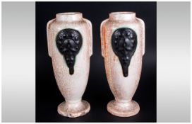 Pair of Art Nouveau Pottery Vases, probably Austrian with a lustre type glaze, with a central shaped