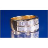 18ct Gold Diamond Eternity Ring. Two Rows Of Baguette Cut Diamonds, Ring Size T.5. Diamond Weight