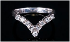 18ct White Gold Diamond Half Eternity Ring, Wish Bone Design Set With Nine Round Brilliant Cut