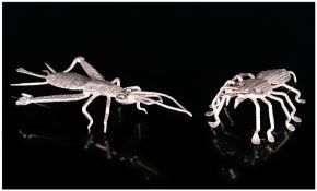 A Vintage Silver Scorpion Figure + one Other. Scorpion 3 Inches In length. Not Marked but Tests