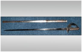 British Officers Patent Sword And Scabbard With Engraved Blade. George V, London made. Fish skin