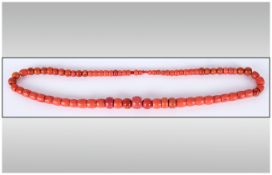 Pink Graduating Coral Bead Necklace, Length 26 Inches