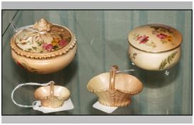 Royal Worcester Hand Painted Blush Ivory Lidded Trinket Jars ( 2 ) In Total. + Two Blush Ivory