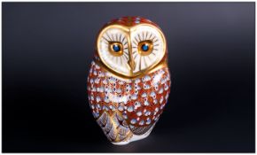 Royal Crown Derby Paperweight ' Owl ' Silver Stopper. 1997. 4.5 Inches High. Excellent Condition.